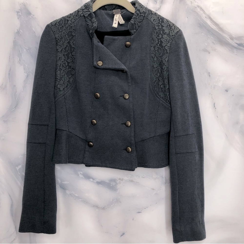 We the Free gray cropped double breasted jacket